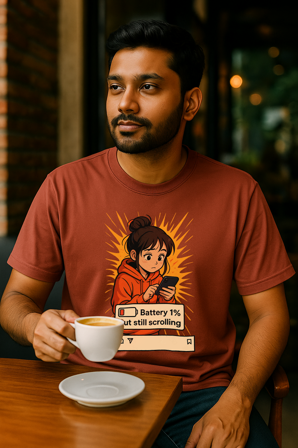 Battery 1% T-Shirt Unisex – Funny Desi Meme Graphic Tee in India