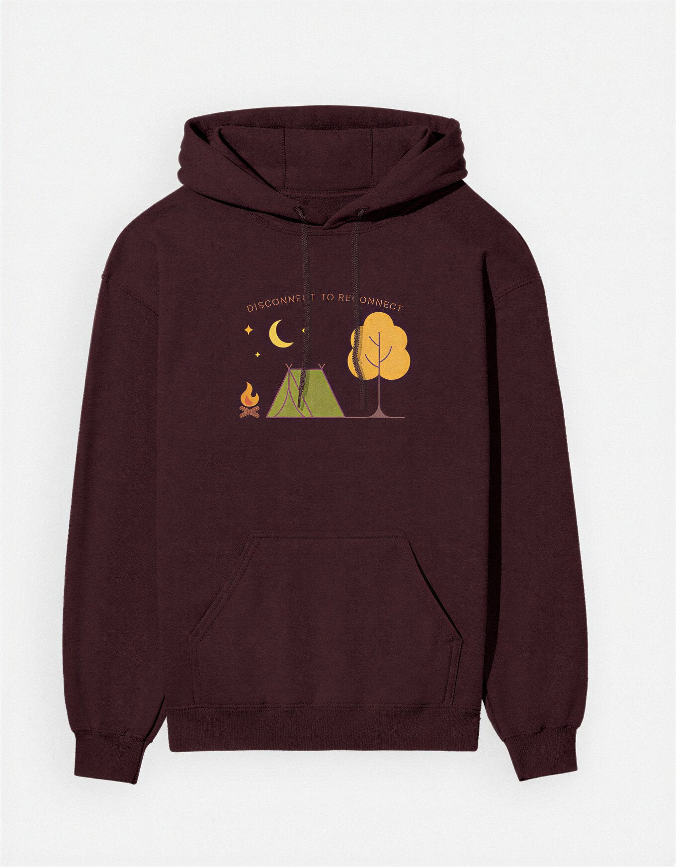Disconnect to Reconnect Hoodie in Maroon – Warm 300 GSM Fleece Camping Hoodie by KalakarMod