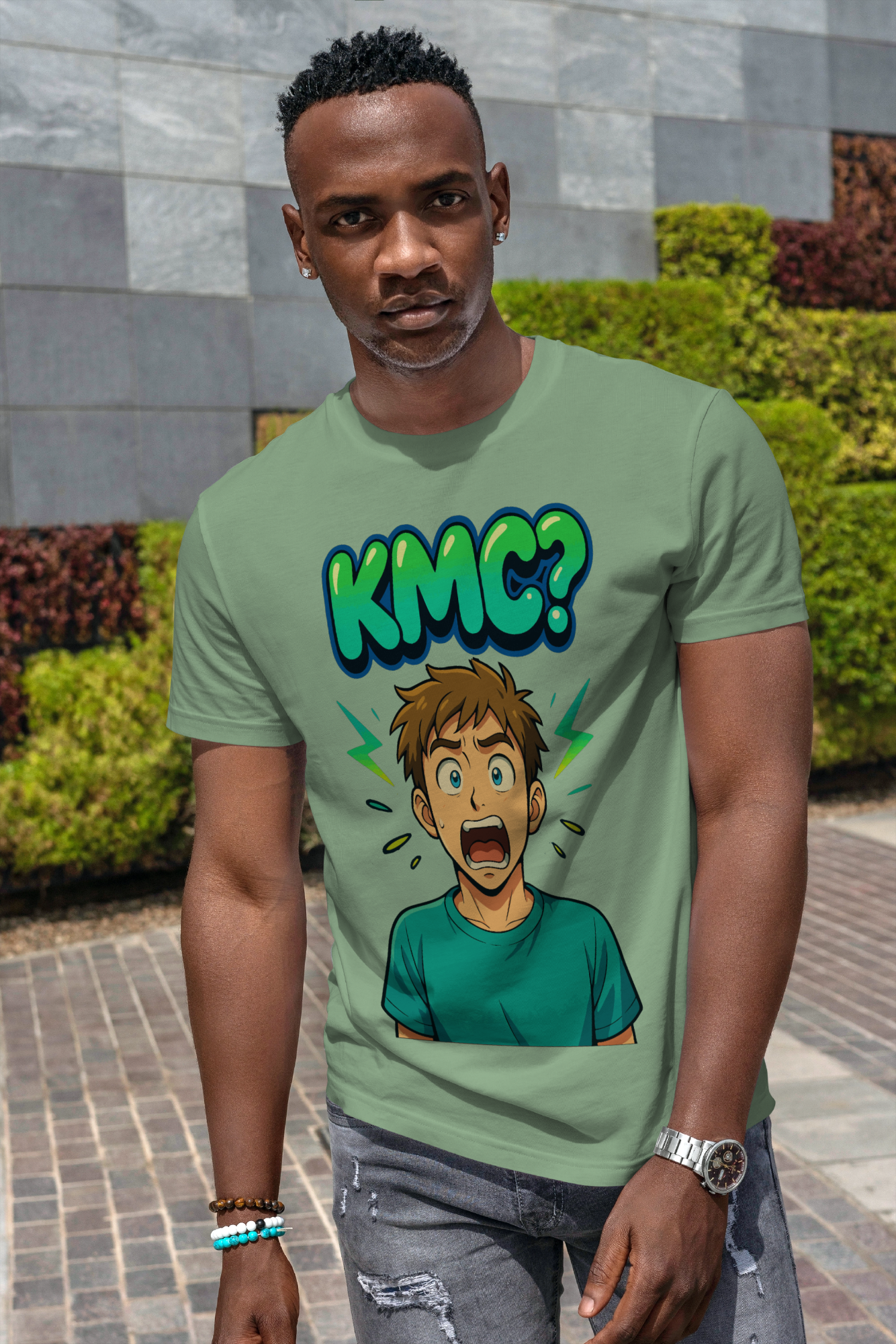 KMC? t-shirt by KalakarMod comic-style Mumbai slang tee with bold meme art for desi streetwear lovers
