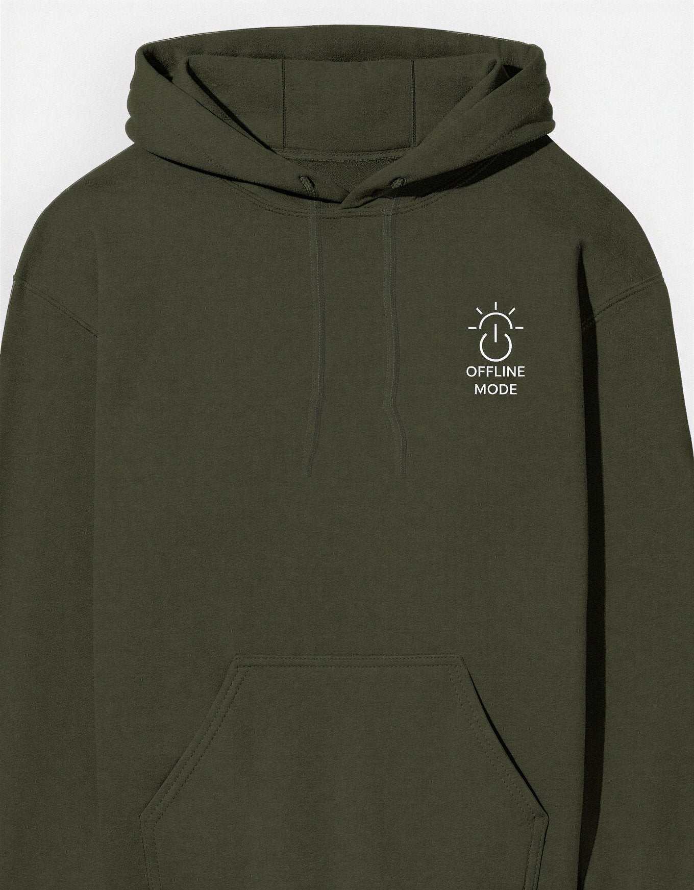 Offline Mode hoodie in Olive green color variant – unisex heavyweight fleece streetwear”