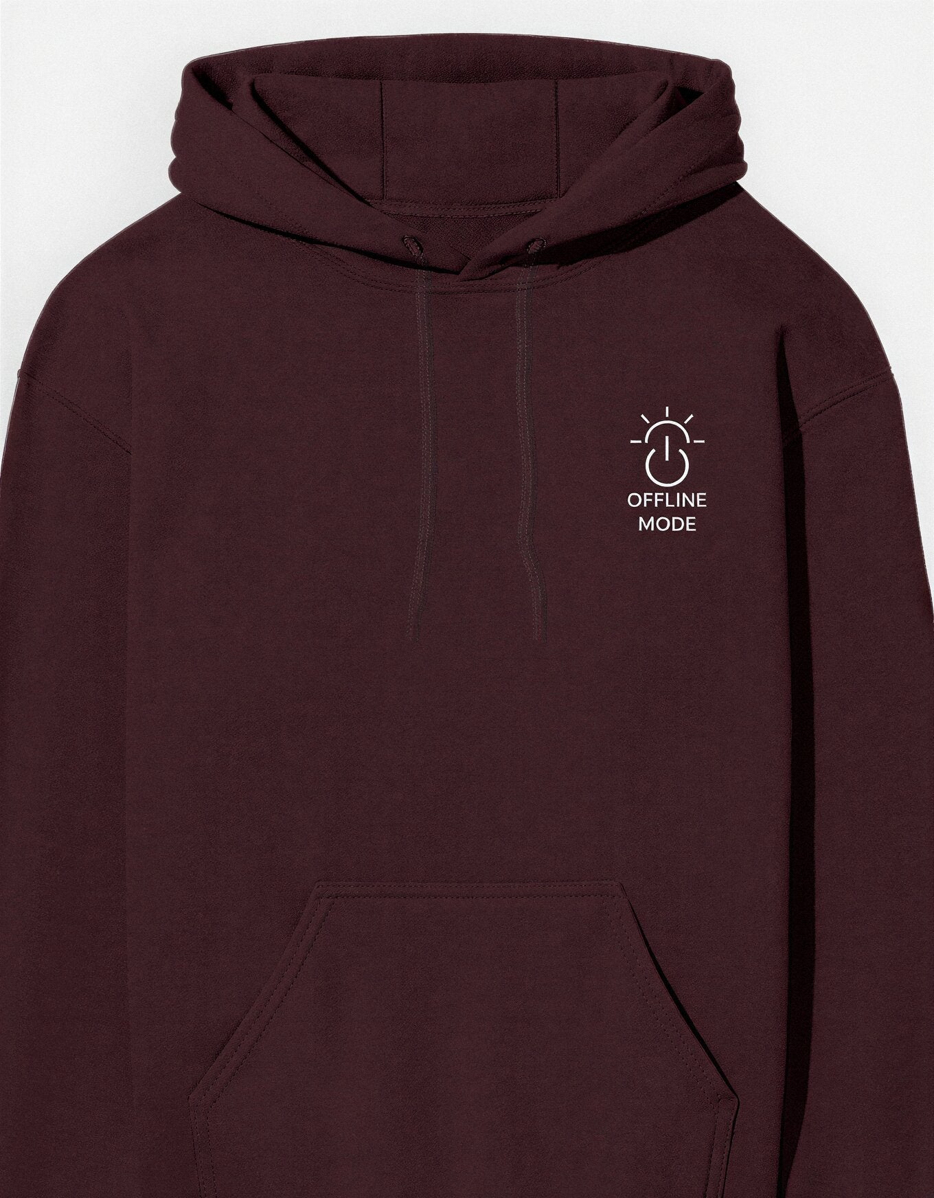 Offline Mode hoodie in maroon color variant – unisex heavyweight fleece streetwear”