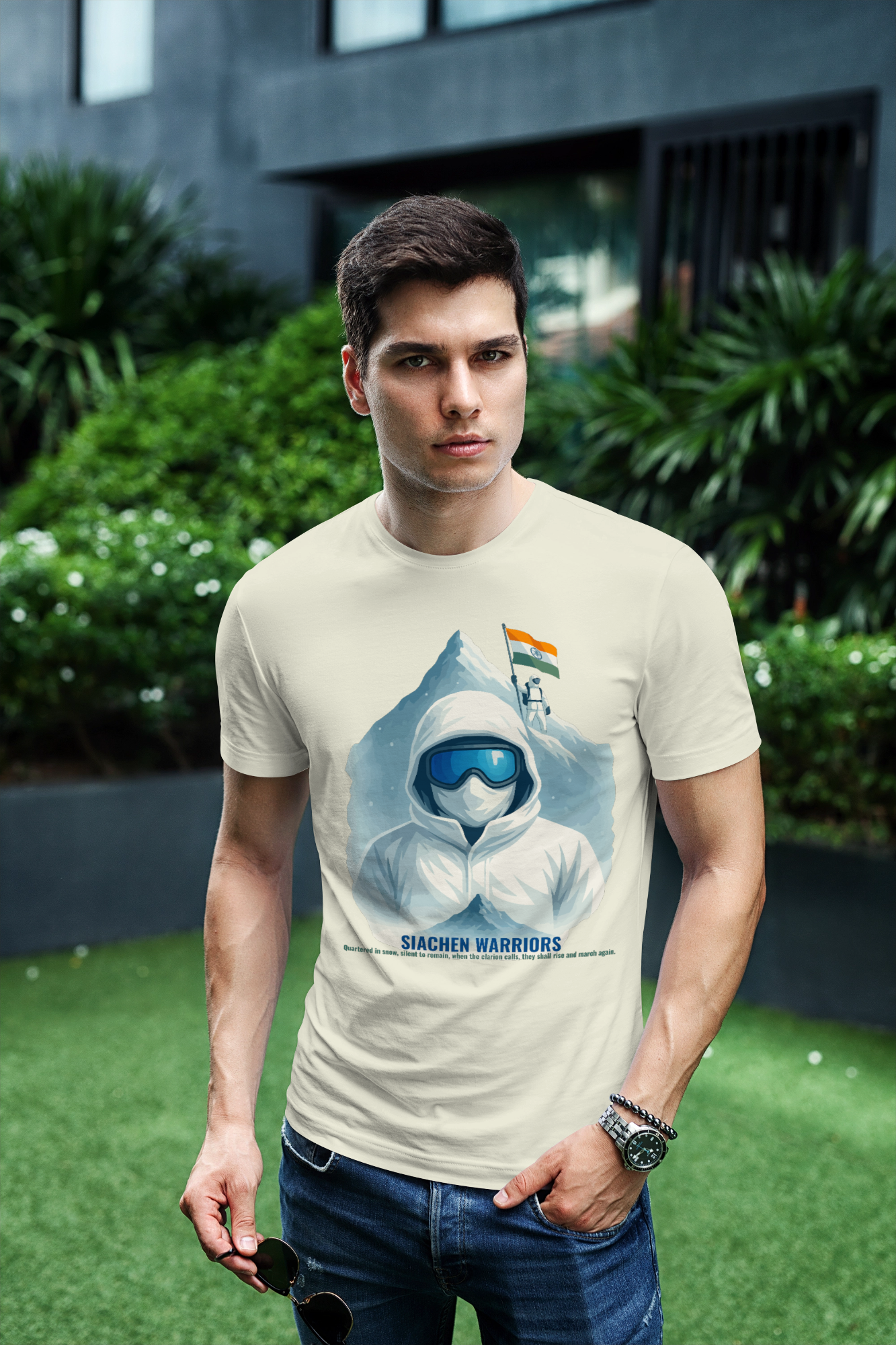Siachen Warriors patriotic Indian Army t-shirt by KalakarMod tribute to soldiers in snow camouflage