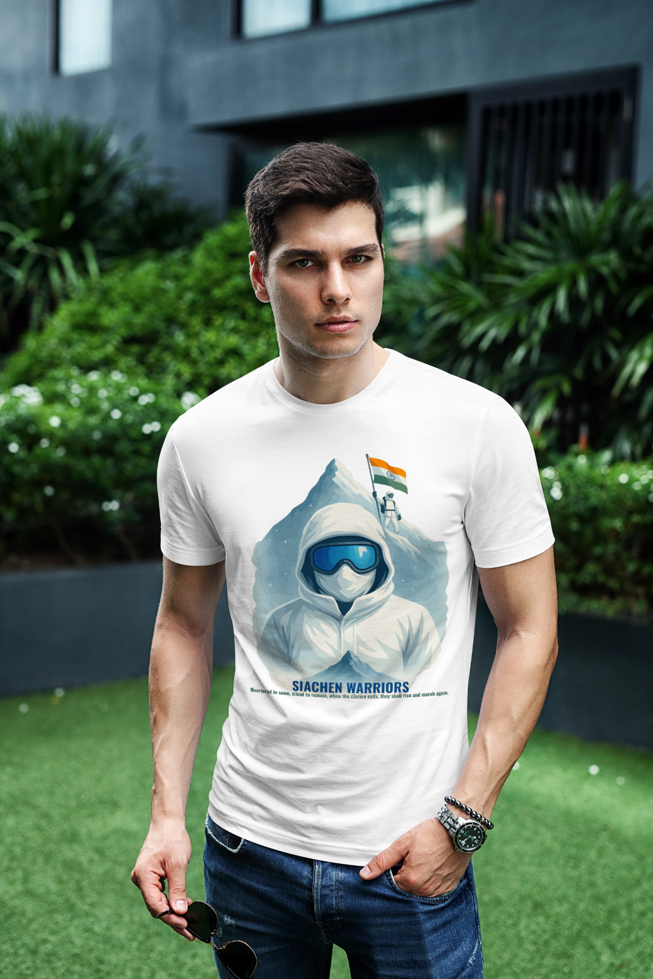 Siachen Warriors patriotic Indian Army t-shirt by KalakarMod tribute to soldiers in snow camouflage