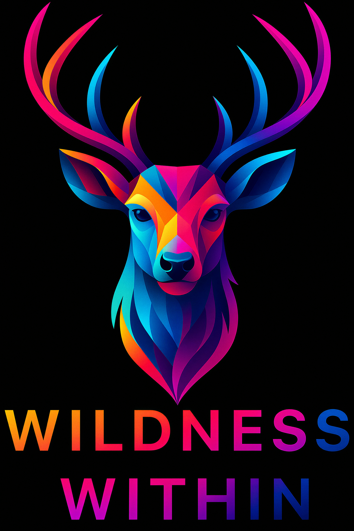 Vibrant neon stag head artwork with Wildness Within text – spiritual streetwear design from KalakarMod Aag & Aatma collection.